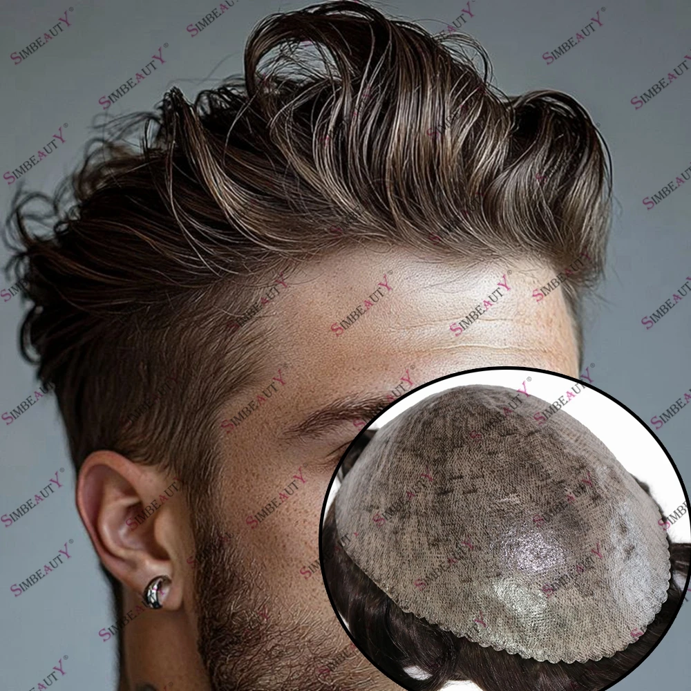 Human Hair Male Hair Replacement Full Skin Base Durable Black Brown Blonde Men's Toupee Natural Hairline 1b65 #4 Men Prosthesis