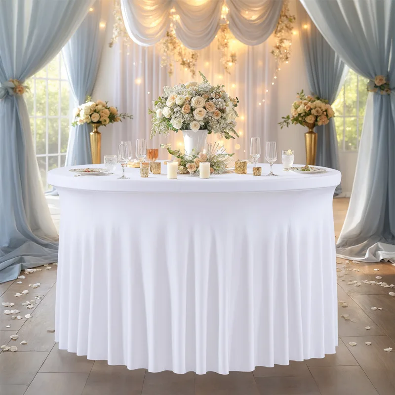 Spandex round stretch tablecloth Hotel banquet wedding party pleated skirt Hotel restaurant table linen