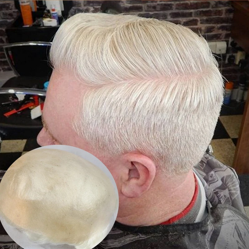 خط شعر طبيعي رفيع للغاية غير مرئي بقاعدة 0.04 مم 80% ~ 100% كثافة رمادي 1b80 60r # الرجال الشعر المستعار شقراء الشعر البشري الشعرية الاصطناعية #1