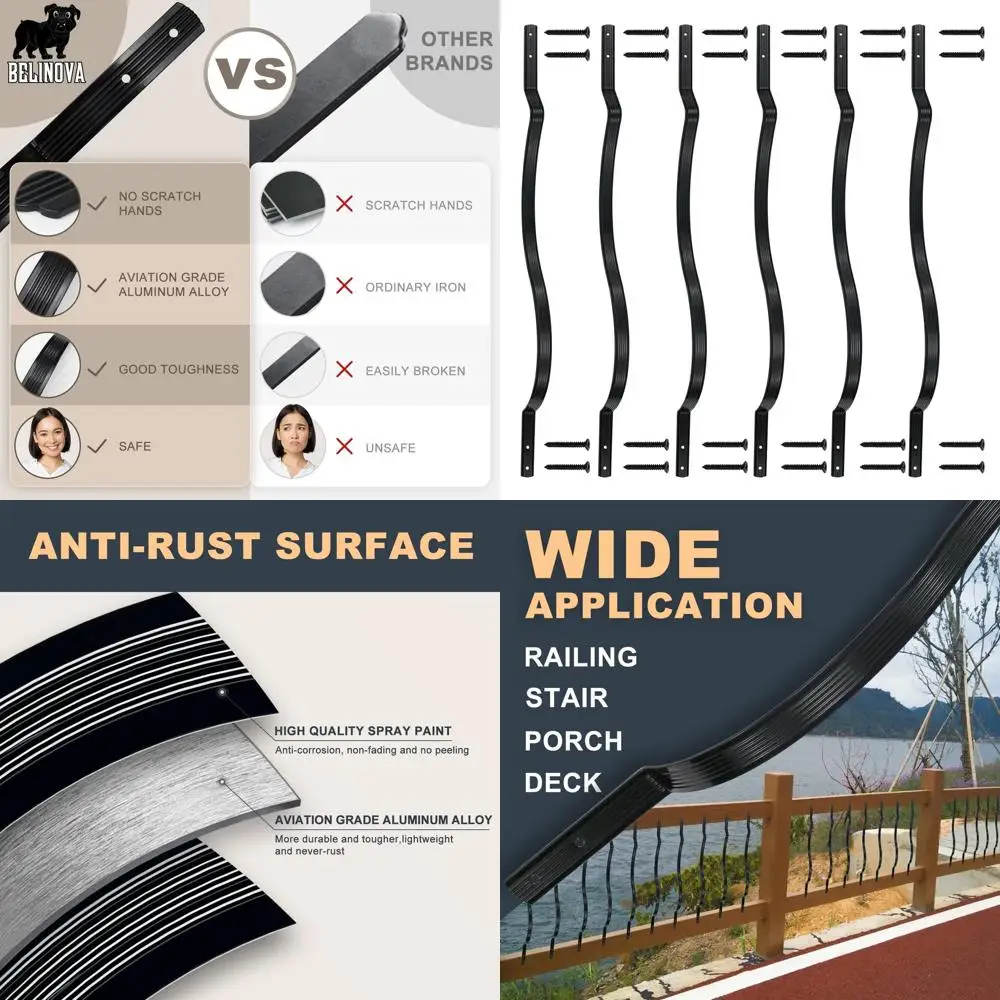 

50-Pack Curved Balusters for Deck Railing, 29.5x1 Staircase Baluster with Screws, Outdoor Stair Porch (Glossy Black)