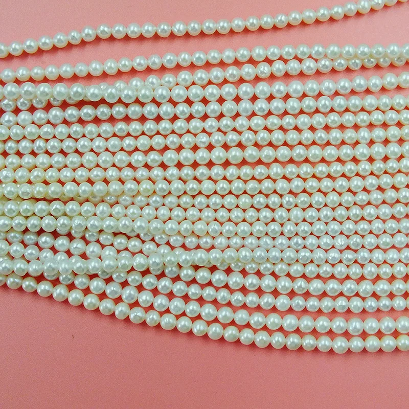 10strands/lot  3.5-4mm AAA  Loose pearl, natural Round freshwater pearl,