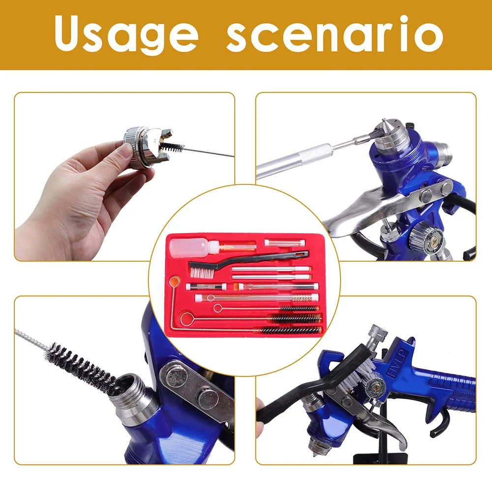 22Pcs Air Brush Spray Gun Cleaning Kit Car Paint Sprayer Cleaning Brush HVLP Pneumatic Paint Sprayer Detail Cleaning Repair Tool