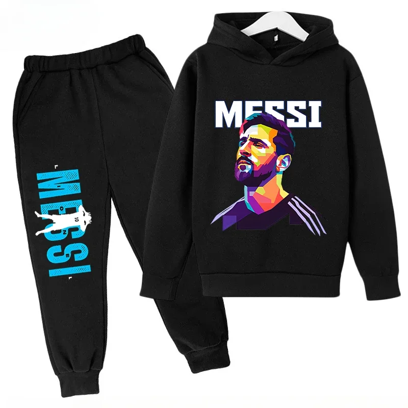 Children\'s Hoodie Set Plus Sweatshirt Pants Sports 2-piece Set for Boys and Girls Messi Printed Children\'s Clothing Baby Clothes