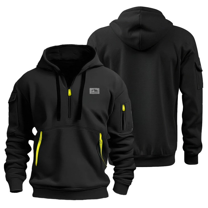 Men's Hooded Sports Shirt Casual Sports Jacket Retro Long-Sleeved Multi-Pocket Casual Loose-Fitting Coat Hoodie
