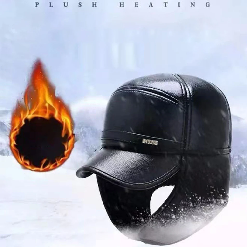 가을 겨울 남성용 따뜻한 모자, 두꺼운 중노년용 오리털 털 모자, 귀 보호 레이펑 모자, 가죽 아빠 모자