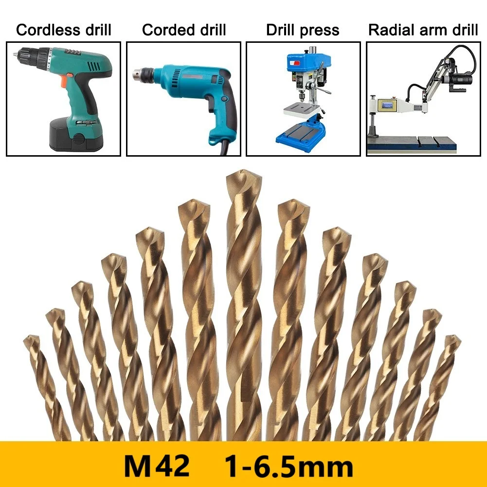 ステンレス鋼ツイストドリル,チタンメッキ,特殊ロータリーストレートシャンク,錫,m42,304, 6.60-13.00mm, 1個