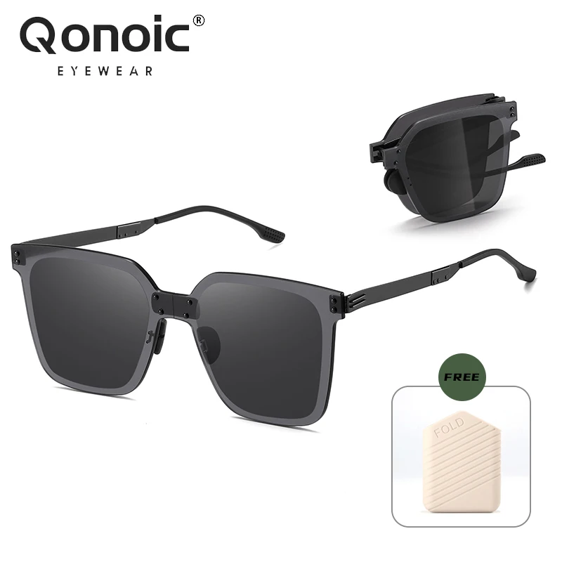 

QONOIC Ultra Lightweight Foldable Polarized Sunglasses - Square Folding Glasses Nylon Lens UV Protection Anti-glare AJ02005