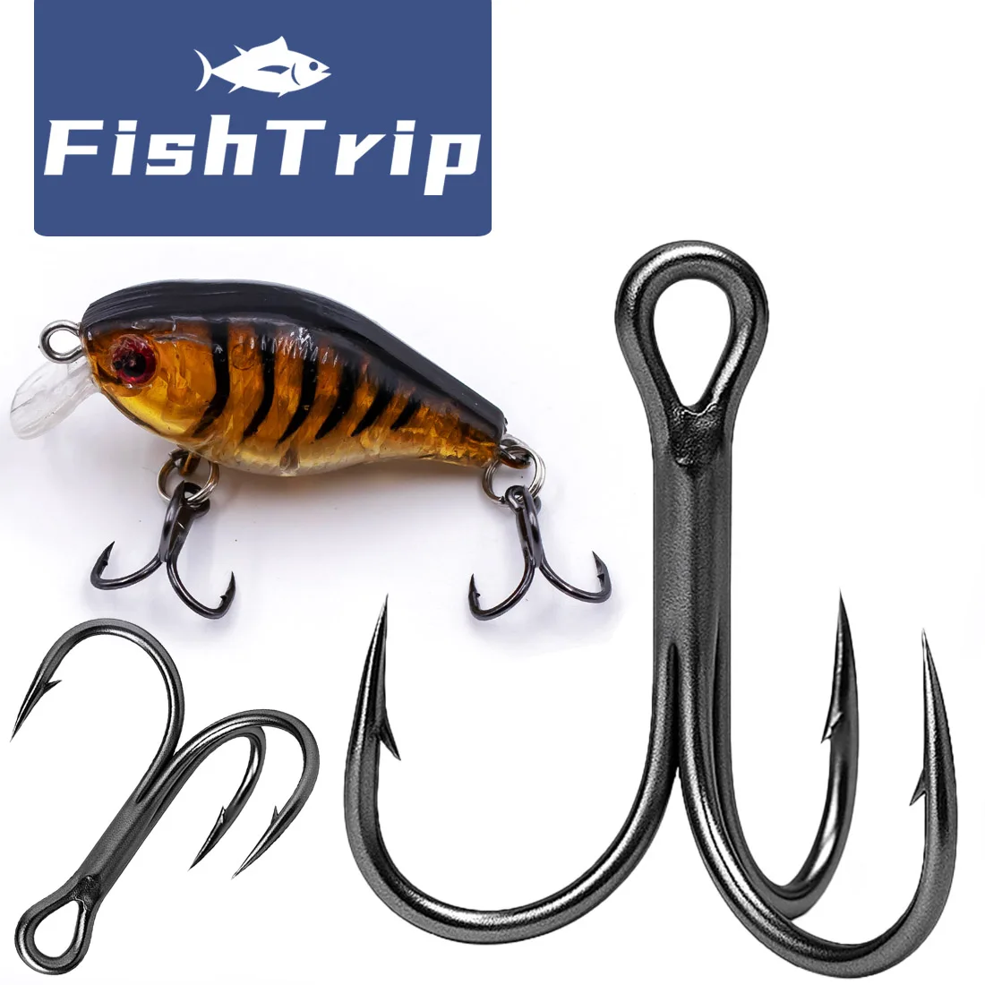 

FishTrip Fishing Treble Hook 10pcs 3x Strong Round Bend Triple Hook Replacement Hook for Hard Lures Bait Saltwater Fishing