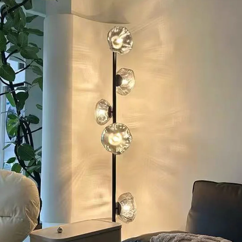Designer light luxury smoky grey glass floor lamp, suitable for restaurant and living room decoration, with a metallic lustre