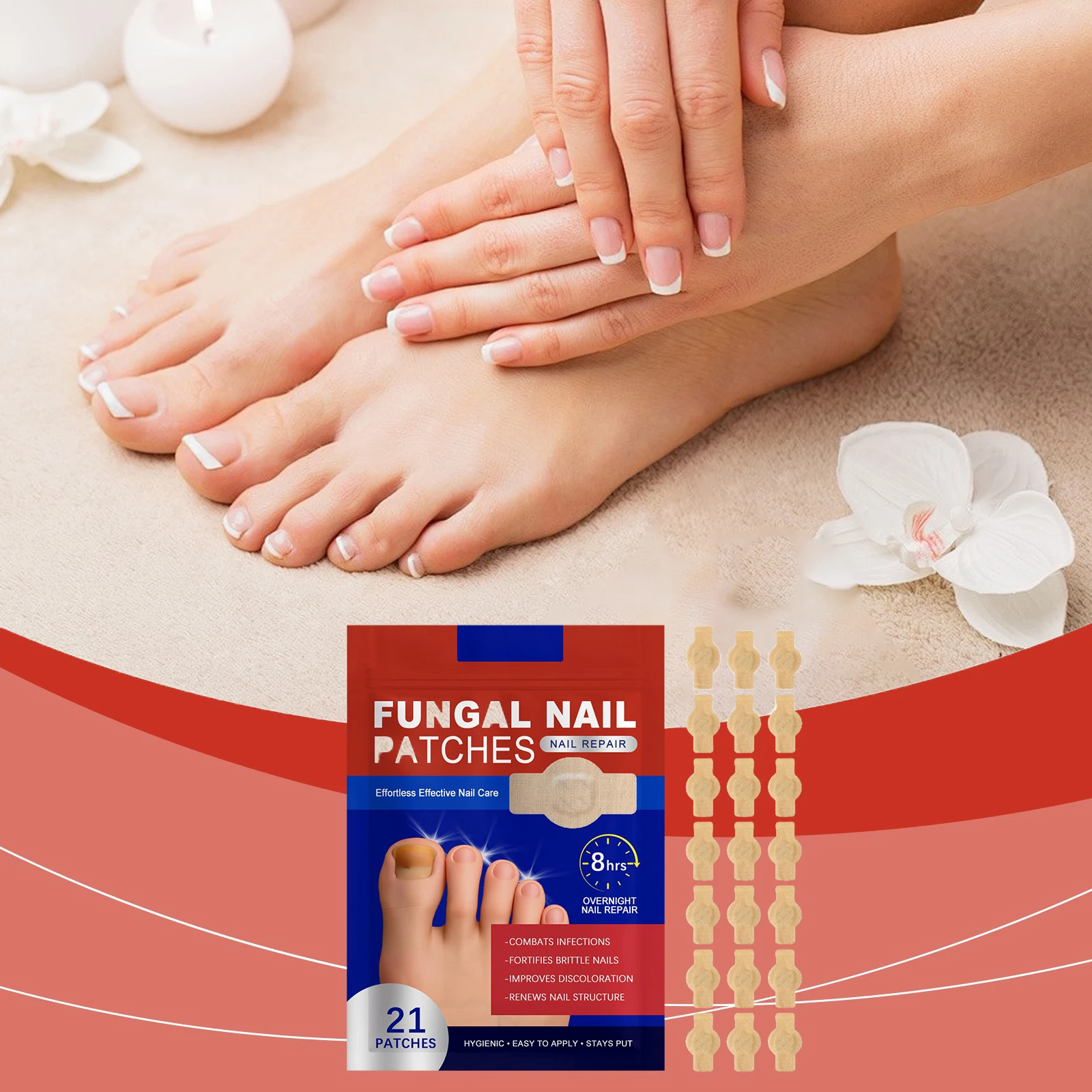 21pcs Fungal Nail Patches Gently Repair Nails Ingrown Correction Sticker Discolored Damaged Nail Foot Care Tool