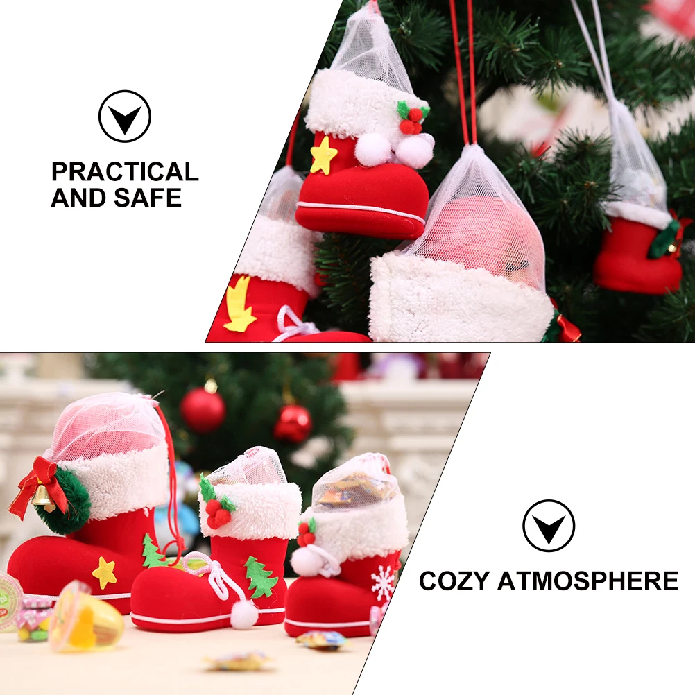 

4pcs Christmas Boots Pendant Decorations Shaped Plastic Flocking Hanging Ornament For Xmas Tree Party Indoor Space Christmas