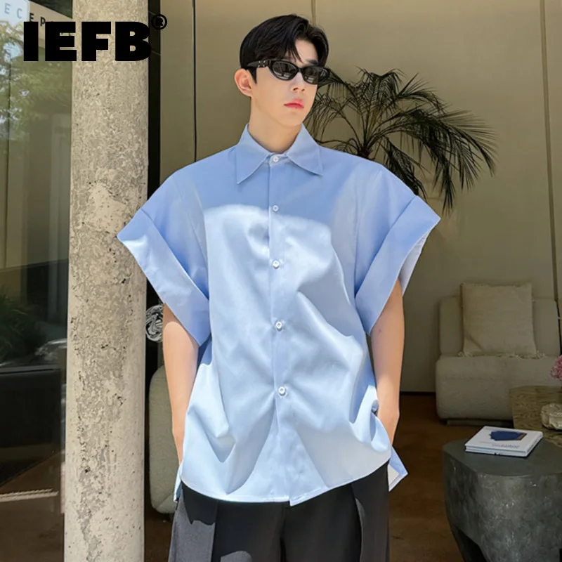 IEFB Niche Design Loose Men\'s T-shirts Simple Lapel Signle Breasted Short Sleeve Male Casual Tops New Chic Summer 2024 9C6309