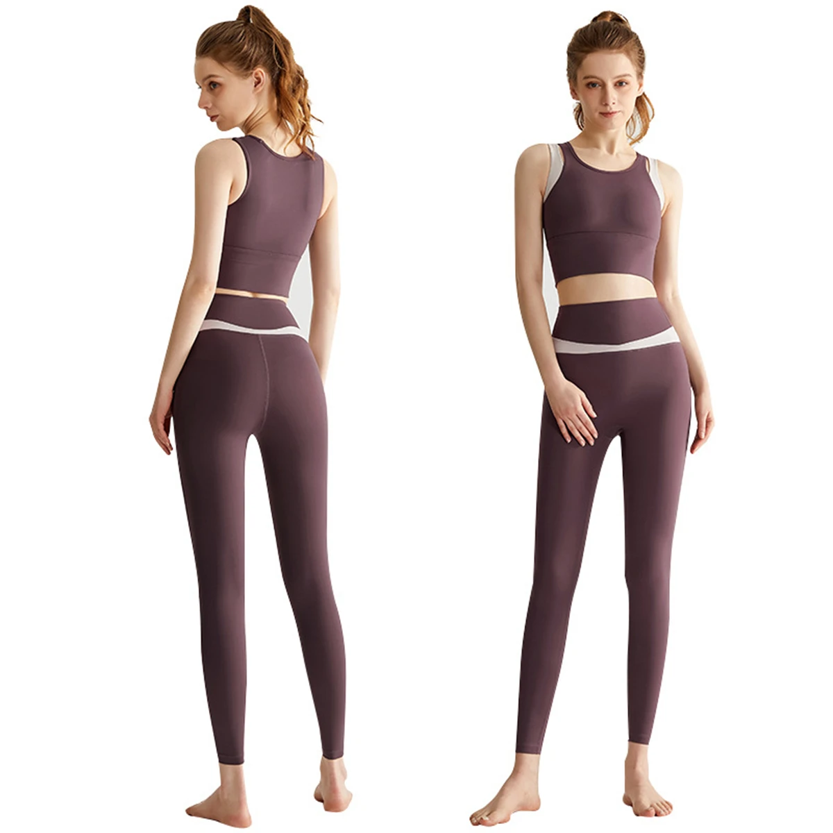 2PCS High Impact Women's Yoga Workout Suit High Waist Lift Hip Fitness Running Leggings Shockproof Sports Bra Fitness Suit