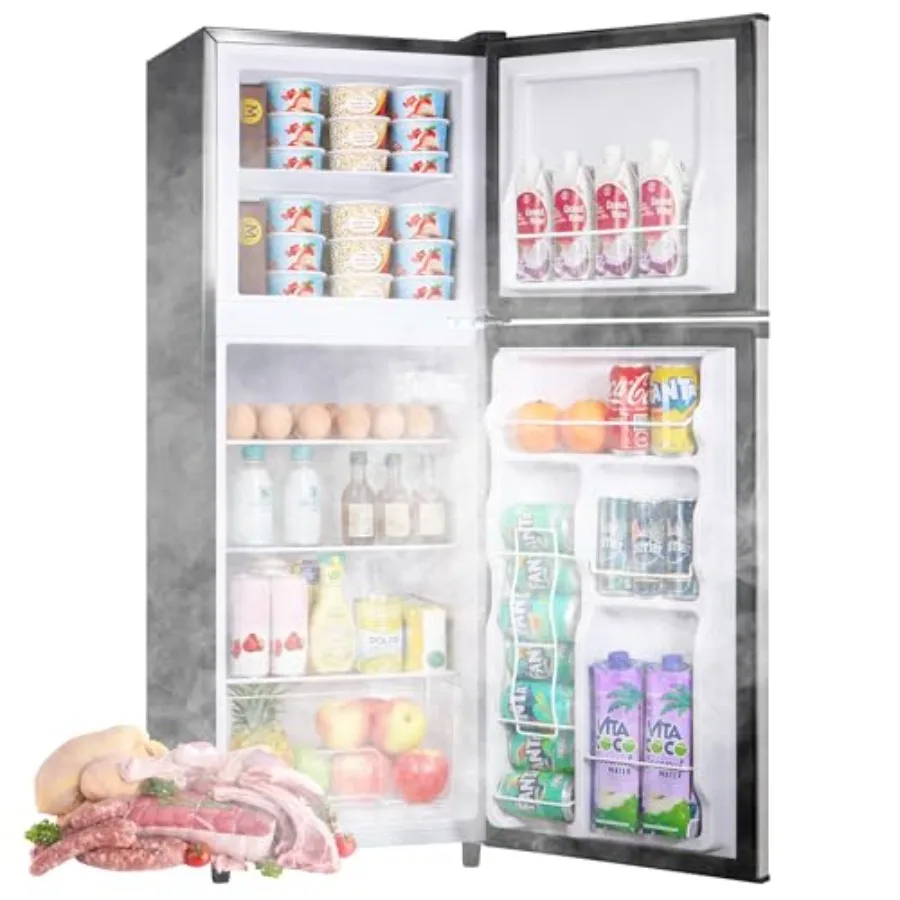 

Compact 2Door Mini Fridge with Freezer 4.5 Cu.Ft for Dorm Bedroom Office Garage Adjustable Shelves Reversible Door LED Light 7L