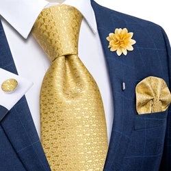 2022 Nieuwe Luxe Geel Effen Zijden Dassen Voor Mannen Zakdoek Manchetknopen Broche Pin Bruiloft Accessoires Mannen Gift Groothandel