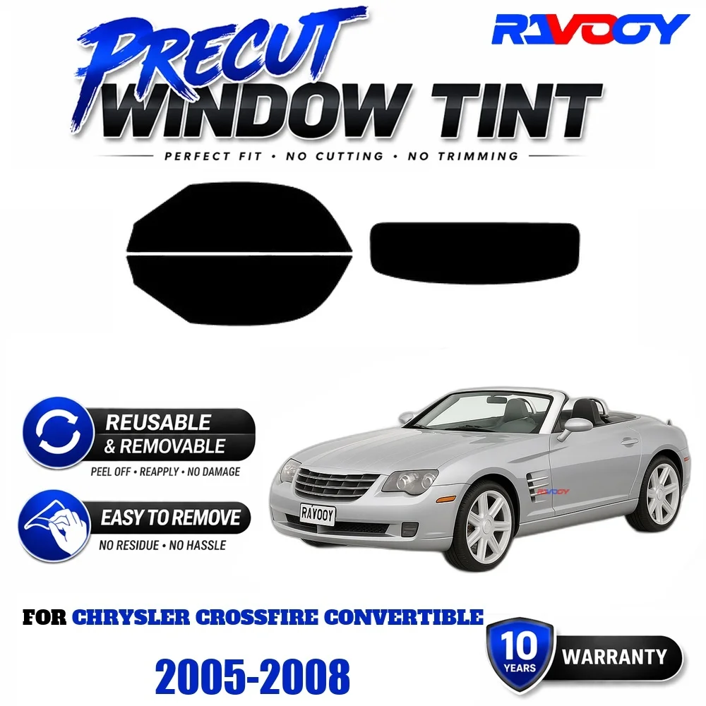 Precut Window Tint, Reusable Removable EPU Film, Custom Fit for Chrysler Crossfire Convertible 2005-2008, UV Heat Protection
