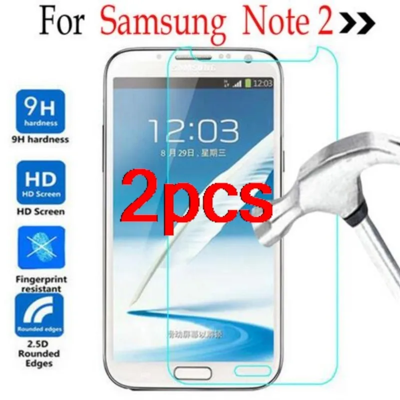 2 шт. для samsung galaxy note 2, закаленное стекло, прозрачная защитная крышка для экрана HD на note2 note 2 ii n7100 n7105 note ii