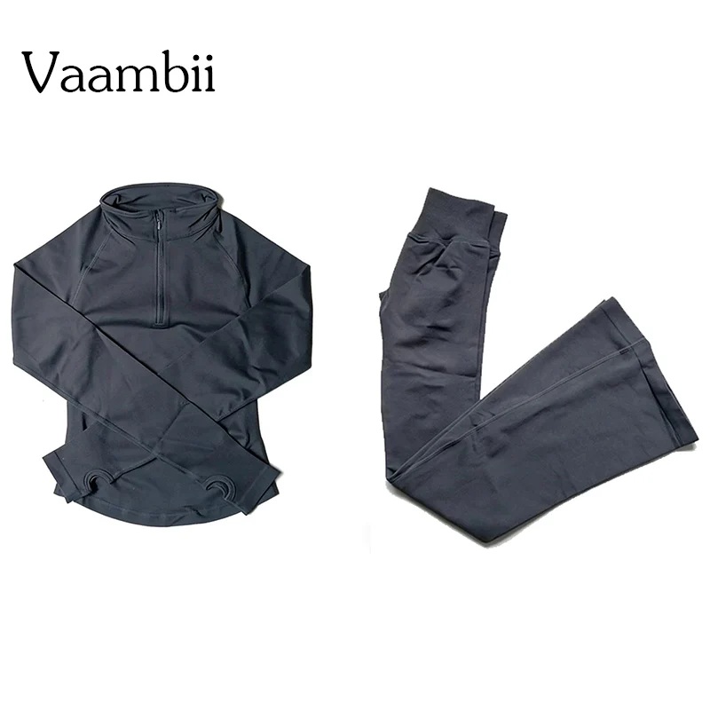 Impact Half Zippy+Flares Yoga Suit Sportswear Yoga Set 2 Pieces Sports Outfits Women Clothes Fitness Tracksuit Gym Flares