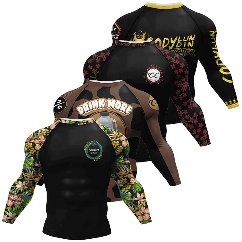 T-shirty z Jiu Jitsu bokserską BJJ Rashguard dla mężczyzn Sport No GI MMA w rankingu z długim rękawem MMA odzież kompresyjna męskie koszulki