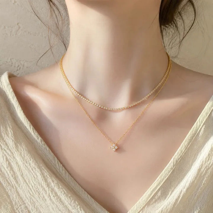 Luxury Fashion 18K Gold Plated Stainless Steel Jewelry Set with Delicate Cubic Zirconia Bracelet And Necklace Combo for Party
