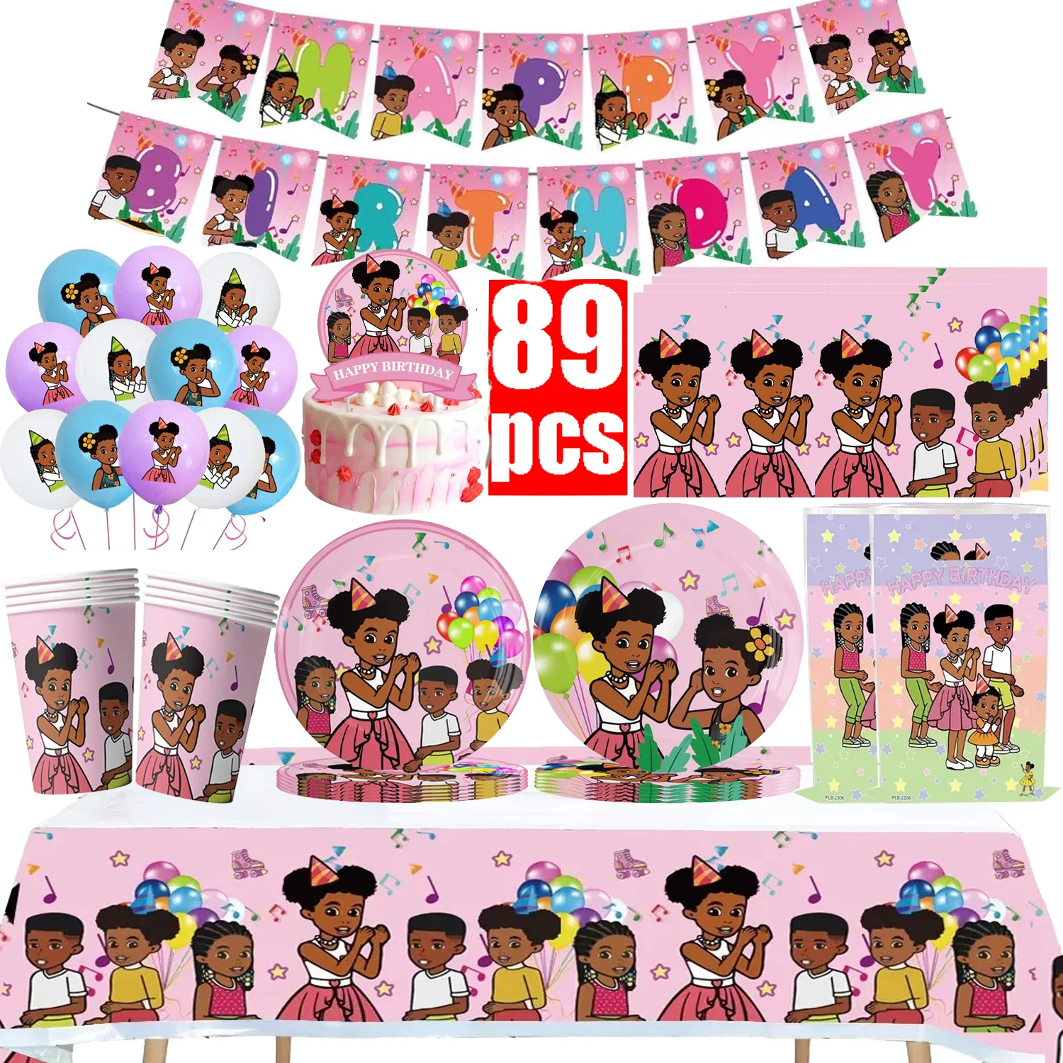

Gracies Corner Cake Decor Cake Toppers Birthday Party Supplies Balloon Kids Cartoon Pink Black Girls Cup Plate Favors Decoration