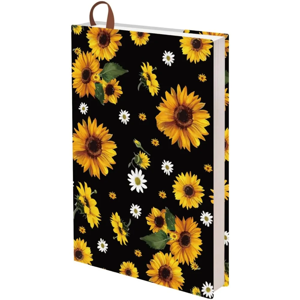 A5 Sonnenblumen-Jumbo-Stoff-Buchhülle, wiederverwendbare Lehrbuch-Schutzhüllen für Hardcover, 12,4 x 8,8 Zoll große Bücheretiketten