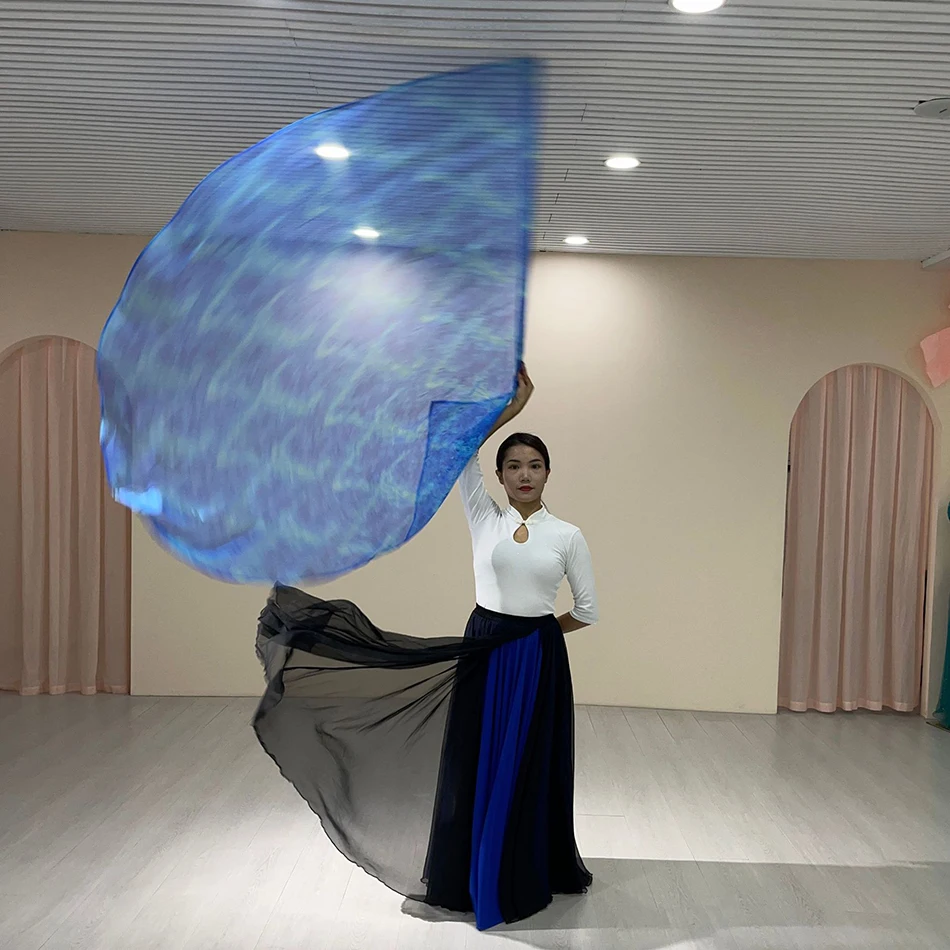 Belly Dance อุปกรณ์เสริมธงสีขาวและสีฟ้า Tie Dye ธงสําหรับผู้ใหญ่โบสถ์เครื่องแต่งกายฝึก Carnival สรรเสริญธง