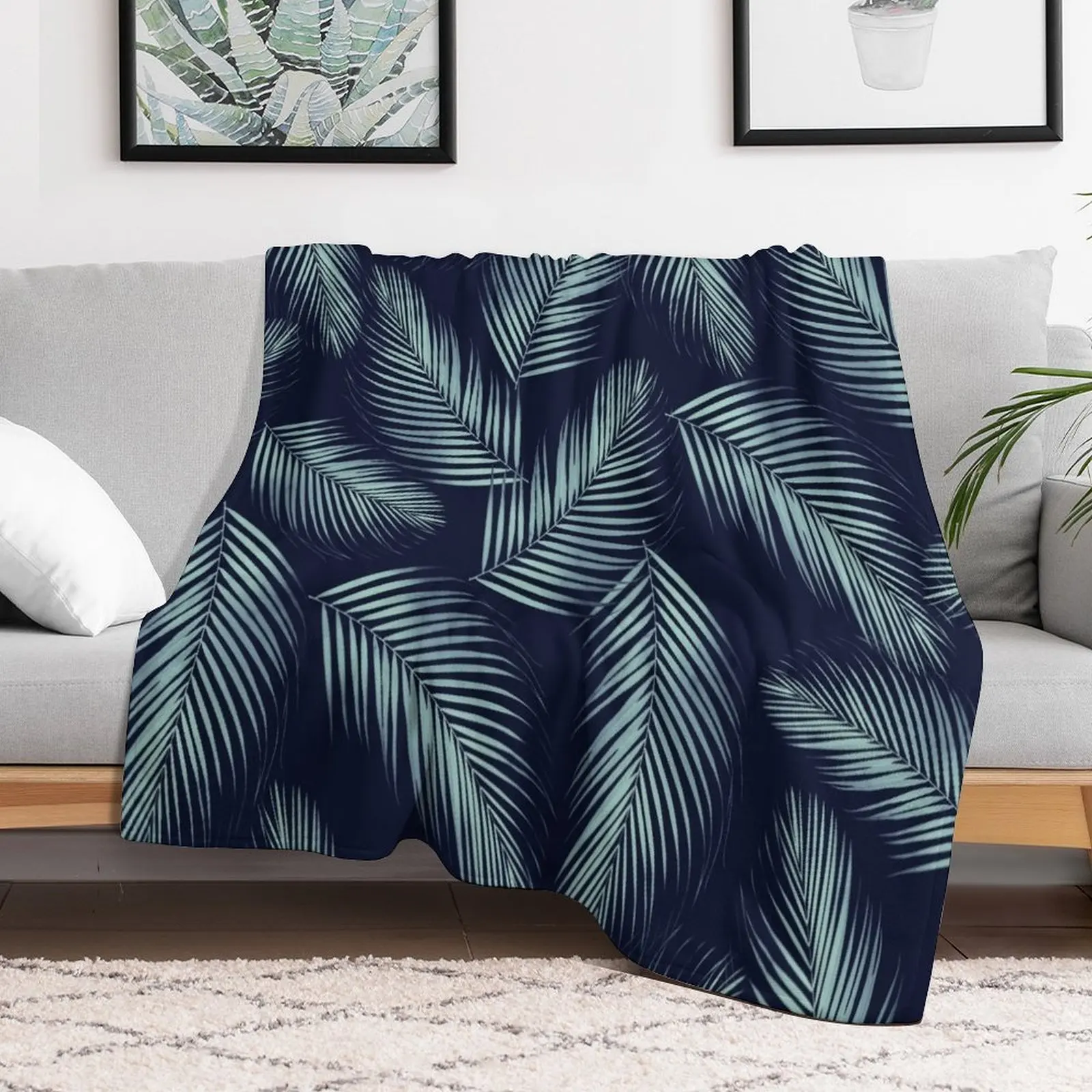 Palm Leaves Pattern - Navy Blue Mint Cali Vibes #1 #tropical #decor #art Throw Blanket For Baby Comforter Thermal Blankets