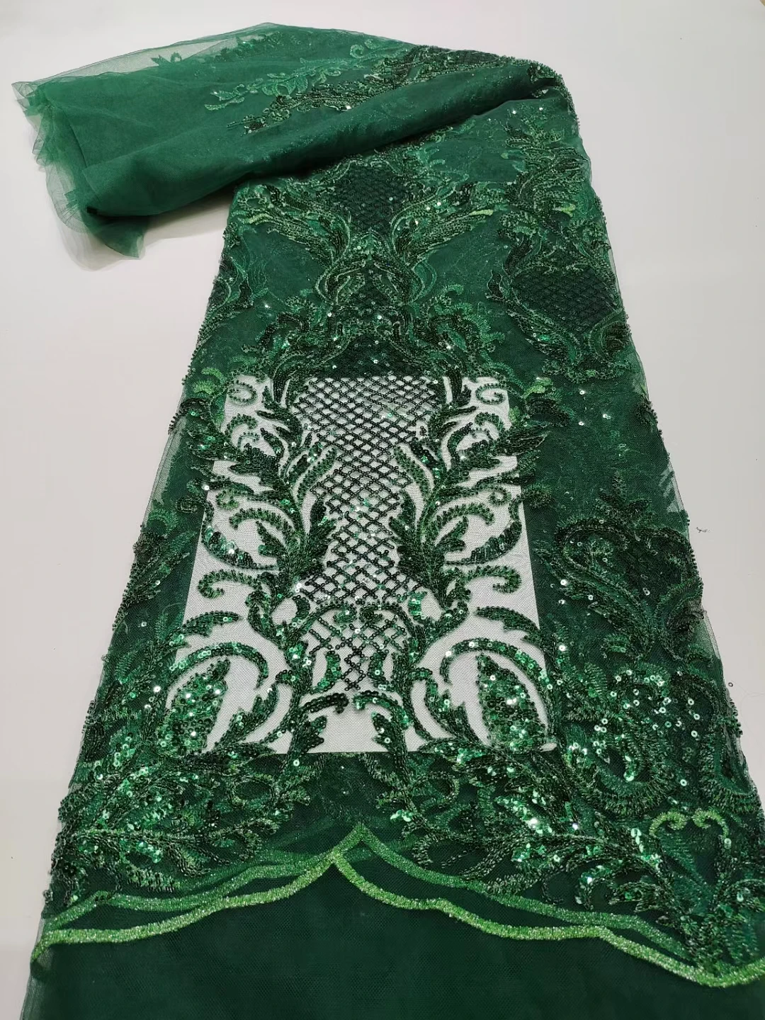 

Green Color Sequins Nigerian Lace Fabric 8JRB-10207 French Embroidered Material for Lady Fashion Show or Party Dress