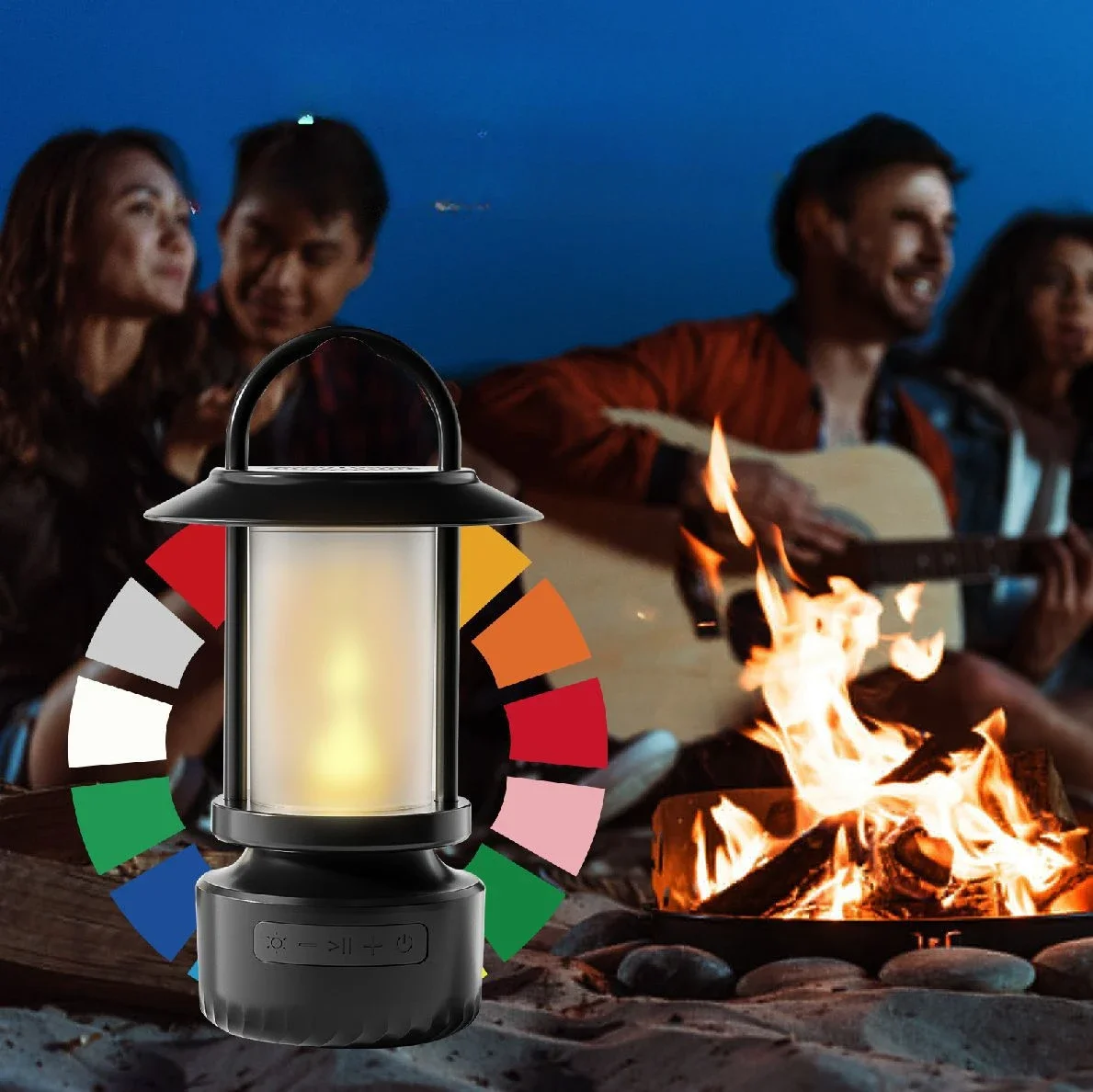 2024 New RGB Simulated Flame Effect Colorful Rechargeable Portable Outdoor Camping Bluetooth Speaker