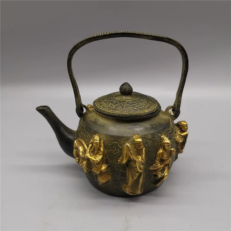 

Wholesale Brass Antique Teapot Wine Pot Purple Bronze Gilding Eight Immortals Character Teapot Collectible Artsy Object Gift Dec