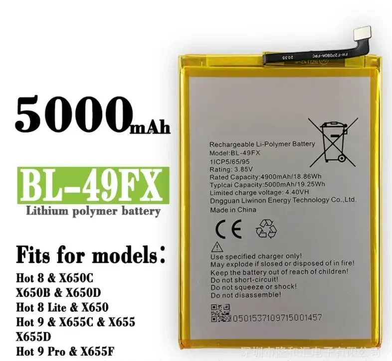 Voice Transmission Infinix BL-49FX Hot 9 X655 X650 Mobile Phone Battery Tecno Hot8lite