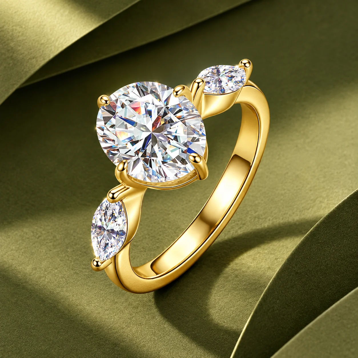 Celestinova 3ct D Color VVS1 Oval Moissanite CZ Ring Three Stone 14K Gold Filled Sparkling Engagement Wedding Jewelry for Women
