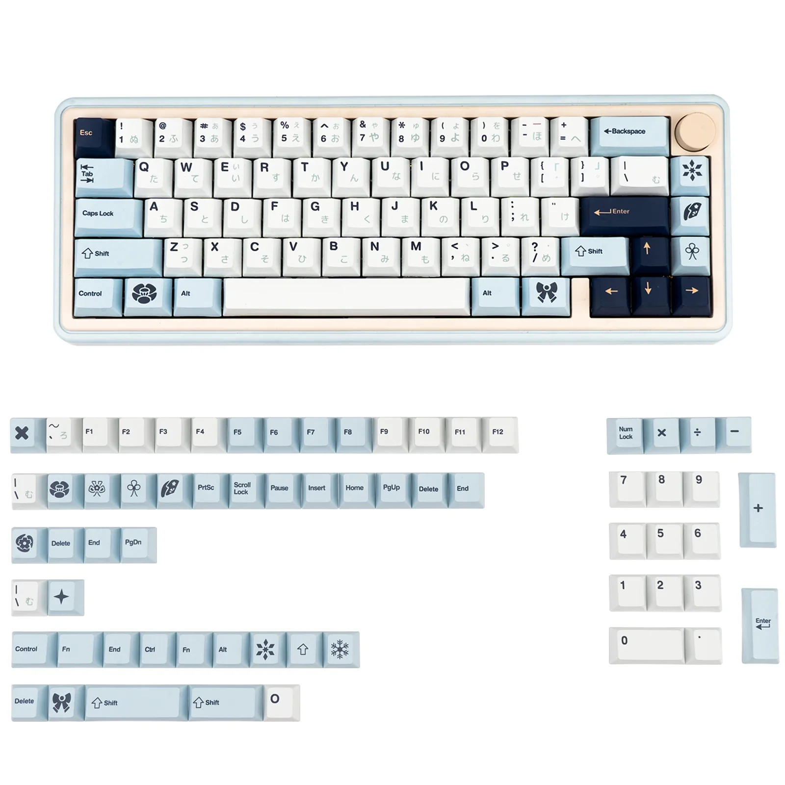 Egret keycap بسيط الأصلي PBT خمسة الجوانب التسامي مخصص لوحة المفاتيح الميكانيكية keycap شخصية الأزرق والأبيض keycap
