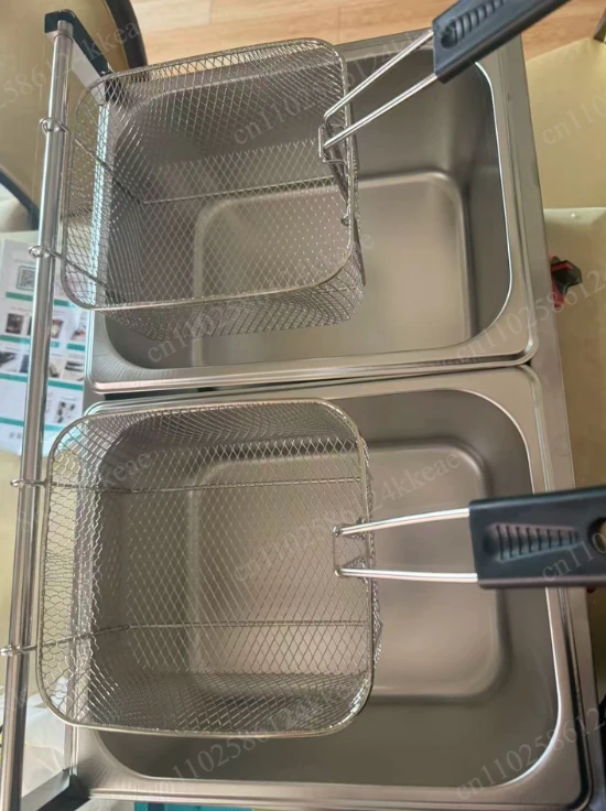 NEW Commercial Gas Deep Fryer 12L Countertop Stainless Steel Dual Tank Kitchen Frying Machine W/2 Removable Baskets & Lid