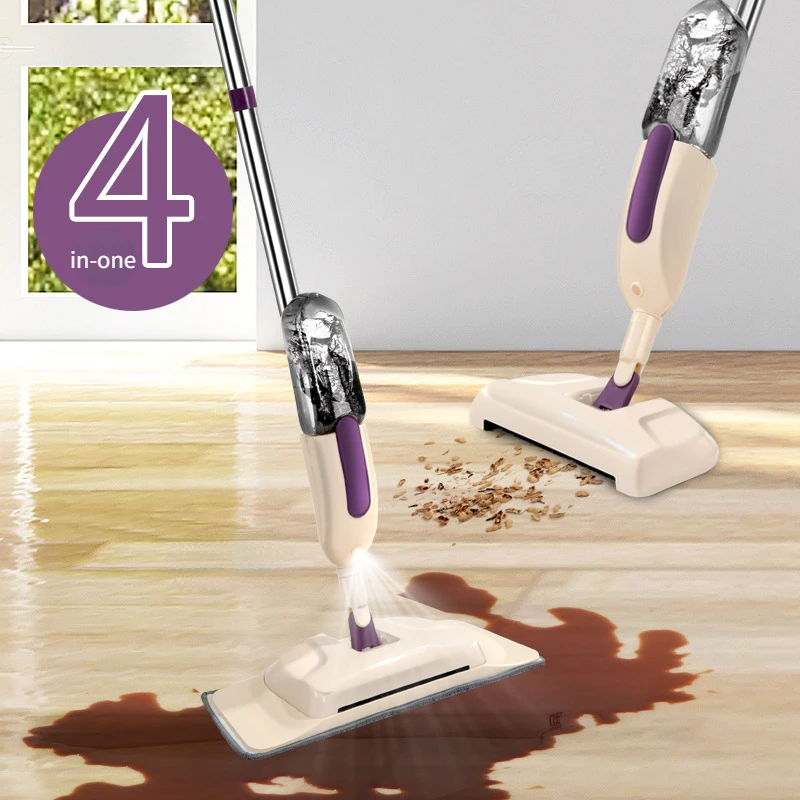 Wet and Dry Sweeper with Dust Box, Water Jet Flat Mops, Lazy Hands-Free Spray Mop, Household Cleaning Accessories, 4 in 1