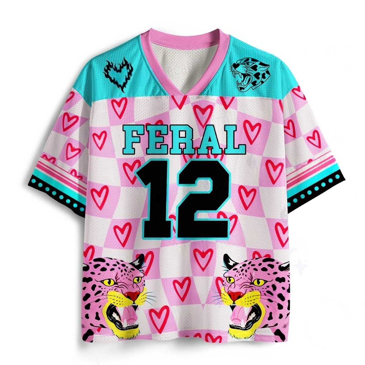 Camiseta de fútbol Millennium Sweet Cool Y2K Wild Pink Panther Love Checkerboard para hombre, mujer y niño, de malla, de manga corta