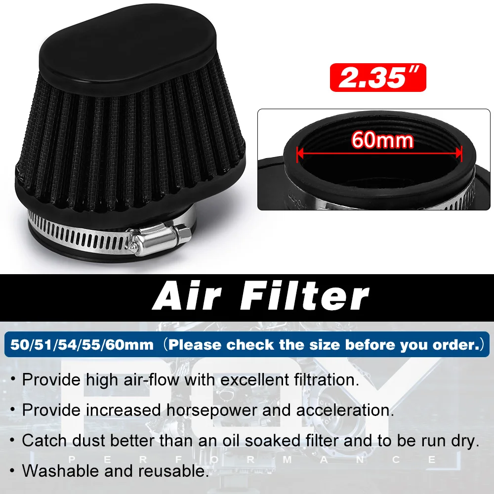 Pod Air Filter Intake Cleaner  50mm 51mm 54mm 55mm 60mm Oval Round Tapered Cone Clamp-On For Car Motorcycle PQY-AIT320/322/324