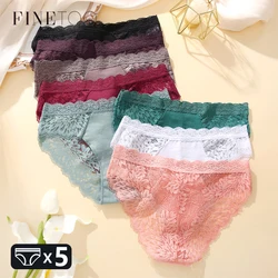 FINETOO 5Pcs Lace Floral Underwear Women Sexy Hollow Out Solid Breathable Female Low-Waist Solid Briefs Girls Sports Lingerie