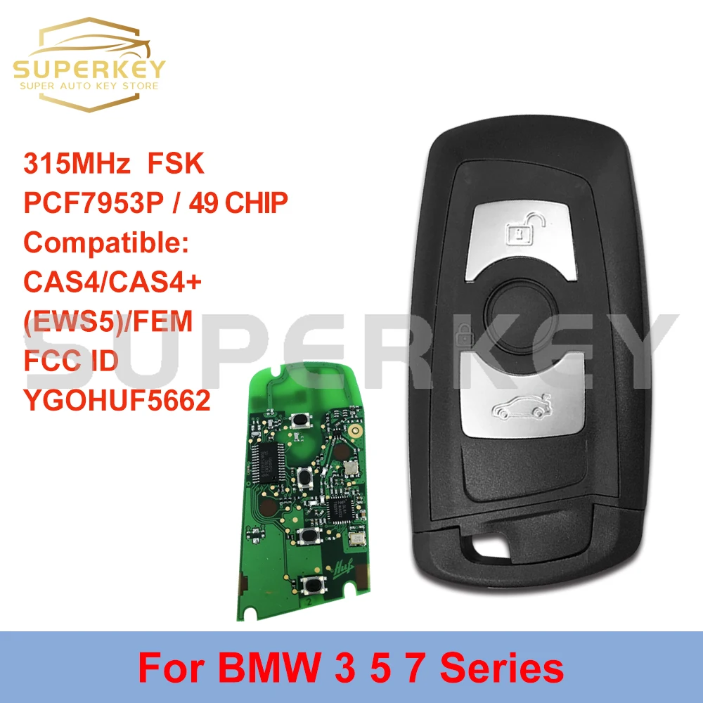 

SUPERKEY 3 Button Smart Card Keyless Entry CAS4 System Remote Car Key For BMW F Series 5 7 Series 315MHz PCF7953P YGOHUF5662