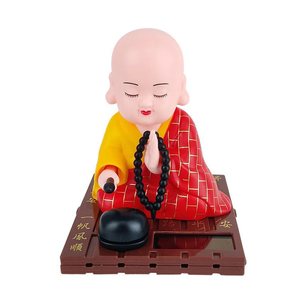 Solar Little Monk Creative Car Ornaments Dashboard Decoration Chinese Style Buddhism Lucky Ornament Auto Interior Accessories