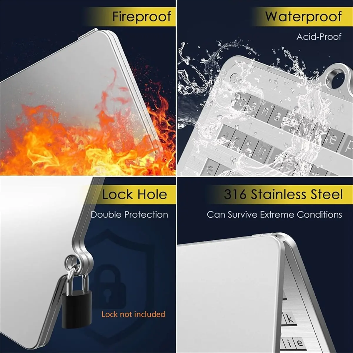 A63K& Crypto Seed Phrase Backup,Stainless Steel Seed Phrase Storage with Lock Hole,24 Words Backup,for BIP39 Hardware Wallets