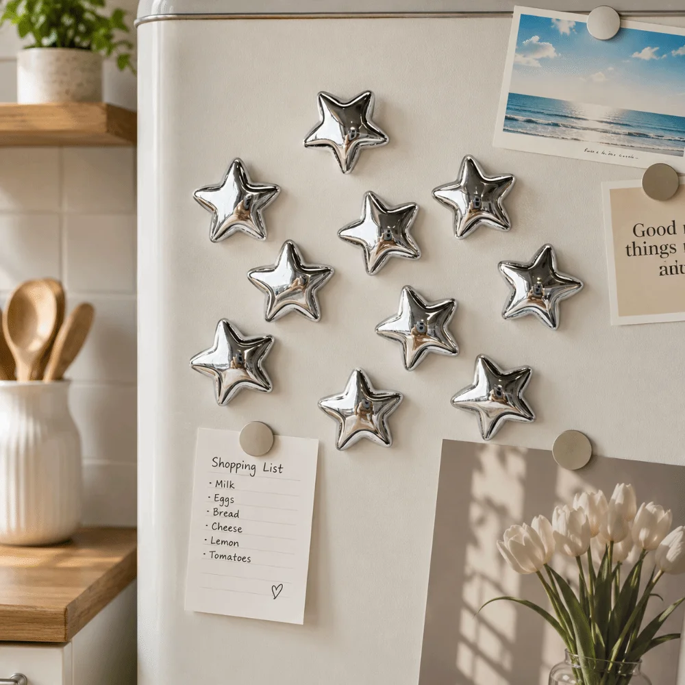 5/10 pcs Best Selling Silver Stars Fridge Magnet Strong Magnet Multipack Magnetic Sticker Refrigerator Decals Home Decoration
