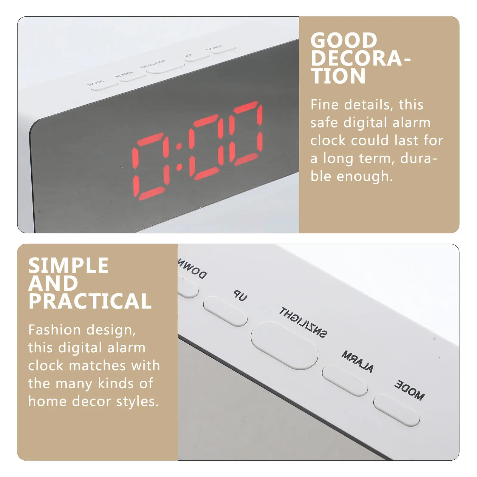 

Электронный зеркальный будильник с цифровым LED-дисплеем, современные настольные часы для спальни, с отдельным режимом будильника (вкл/выкл), декоративные