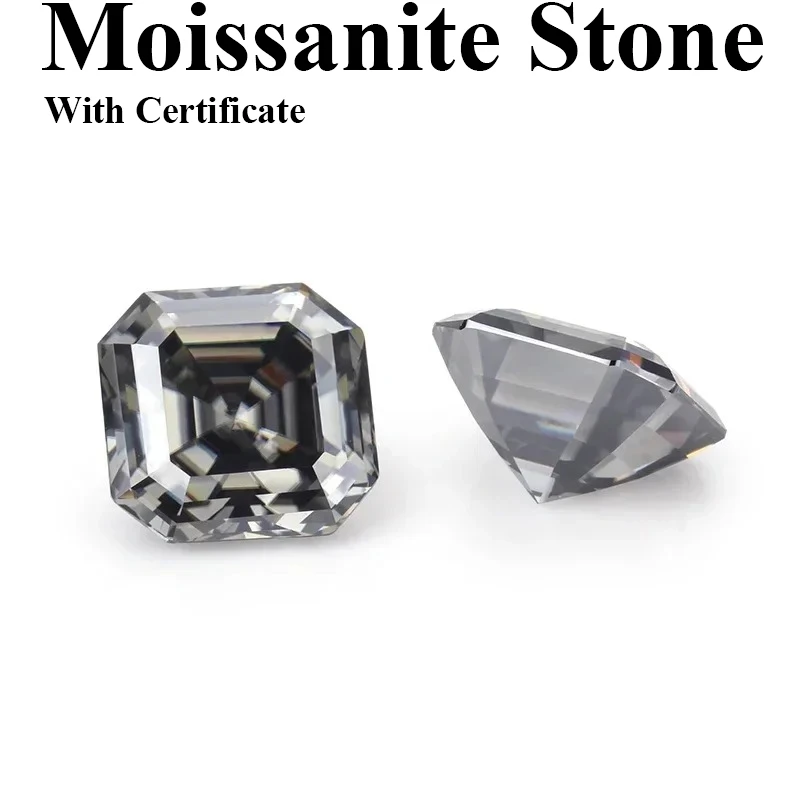 مويسانيتي رمادي اللون Asscher قطع مختبر نمت الأحجار الكريمة الاصطناعية DIY بها بنفسك صنع المجوهرات المواد تمرير اختبار مع Cer