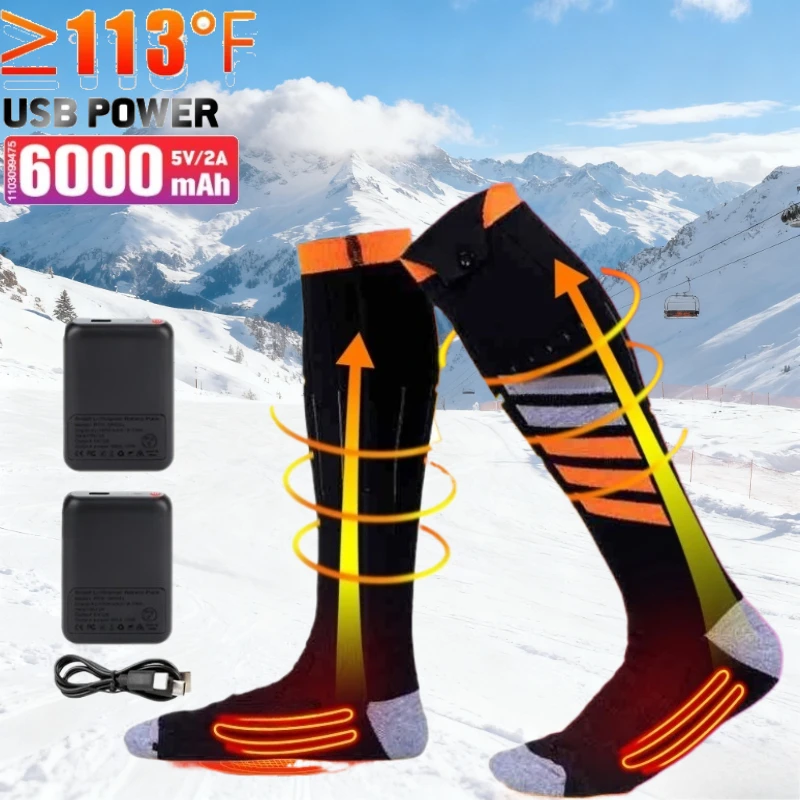 

Rechargeable USB Heated Socks 6000mAh Men Women Electric Skiing Cycling Snowboarding Thermal Foot Warmer