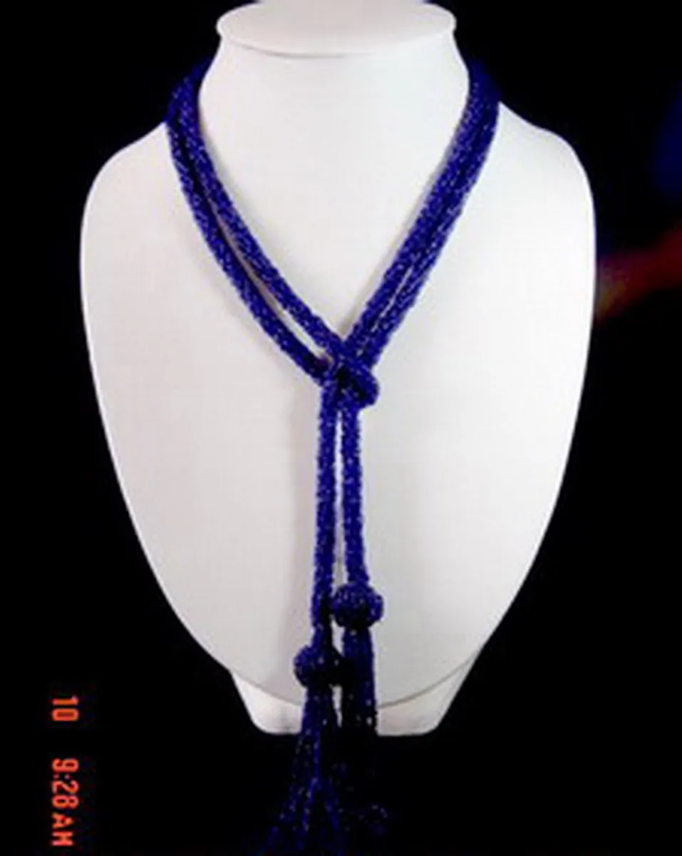 

Lovely Blue Beads Long Necklace Sash Accessory 57 Inch Length 10 Strands