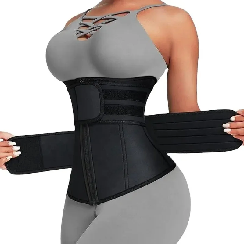 Entrenador de cintura ajustable para mujer, corsé de neopreno con cinturones dobles con cremallera, faja de entrenamiento para control de barriga y soporte de espalda