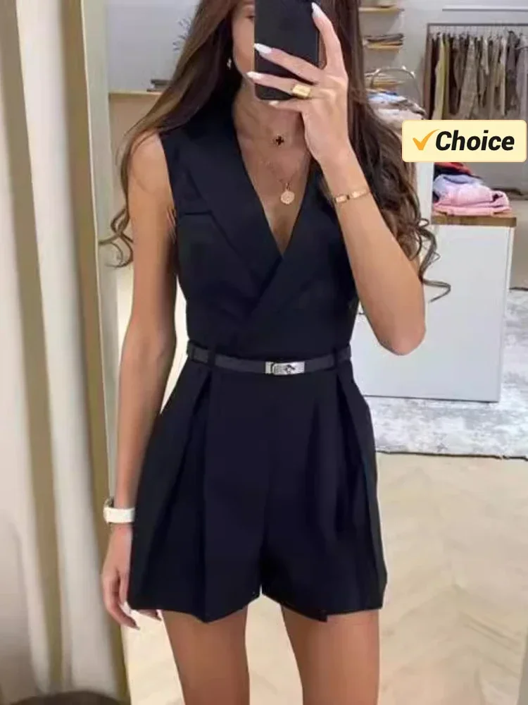 Spring Summer Fashion New Women's Lapel Suit Jumpsuit OL Professional Commuting Women's Office Style Shorts Formal Jumpsuit