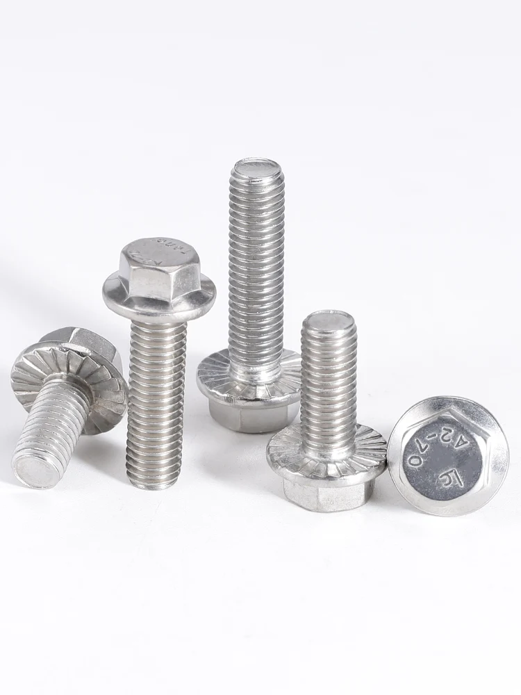 M4 M5 M6 M8 M10 M12 304 A2-70 / 316 สแตนเลส GB5789 หกเหลี่ยมหัว Serrated หน้าแปลนสกรู Hex เครื่องซักผ้าหัว Bolt